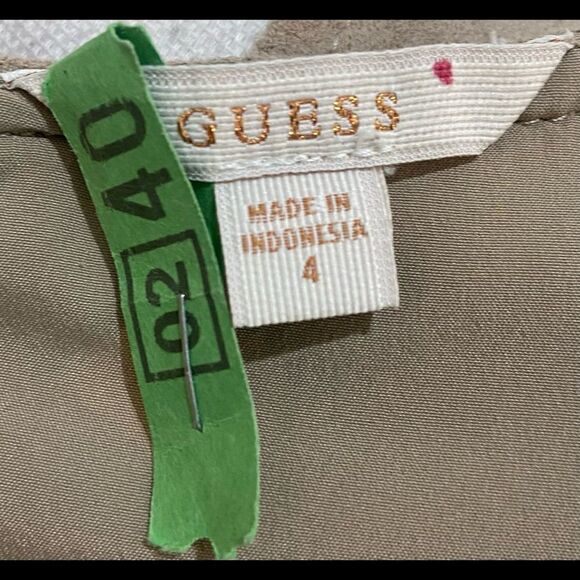 Guess micro suede biege tan sleeveless mini dress lined zippered pockets sz 4 - Picture 13 of 13